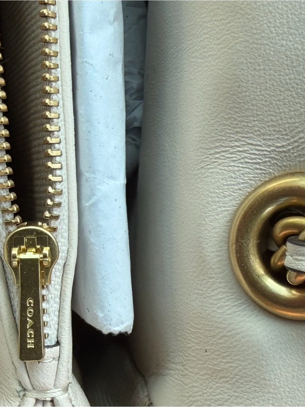 Coach tabby Cream Quilted Leather Shoulder Bag with Gold 'C' Clasp